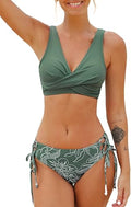 Dark Green Women's Bikini Swimsuit Front Cross Lace Up Two Piece Bathing Suit