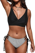 Black / Stripe Women's Bikini Swimsuit Front Cross Lace Up Two Piece Bathing Suit