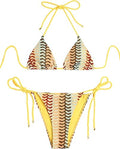 yellow Bronze 2 Piece Triangle Bikini for Women Knitted Rope Halter Bikini Sets Sexy Bathing Suit Side Tie Swimsuits Beachwear